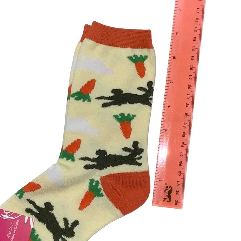 Everbright Easter Socks Women’s Bunny Crew Carrots Yellow 9-11 Yellow Multicolor